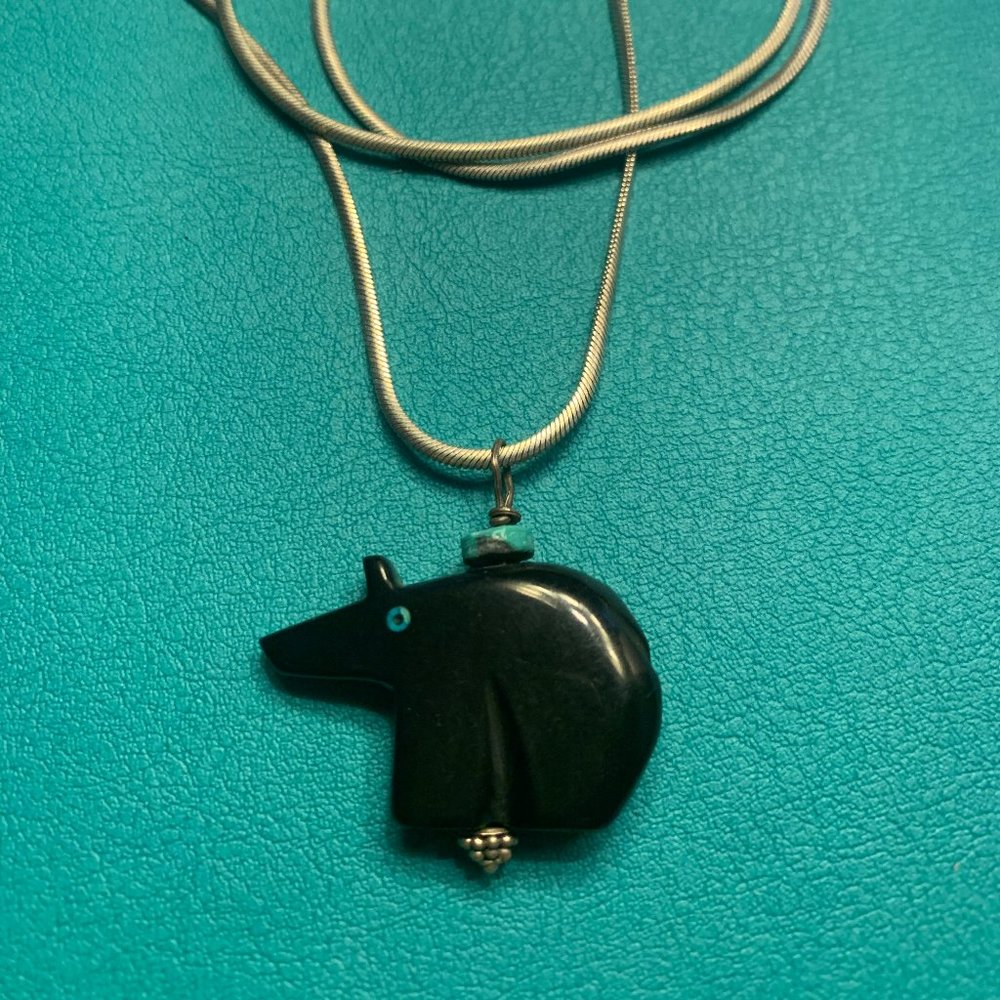 Vintage Zuni Black Jet Bear Pendant